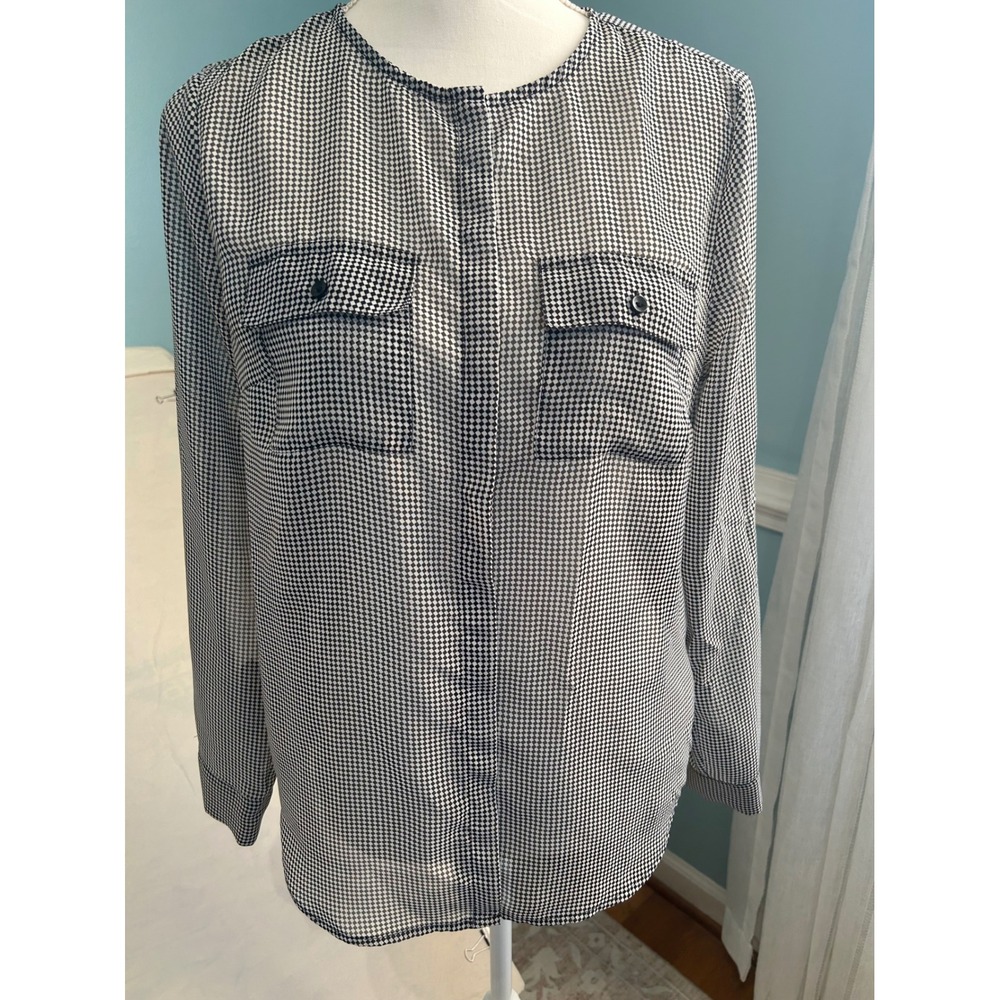 Liz Claiborne Womens‎ Black White Checkered Button Down Blouse Top Small